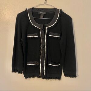 White House Black Market Black Cardigan with Pearl Details XS